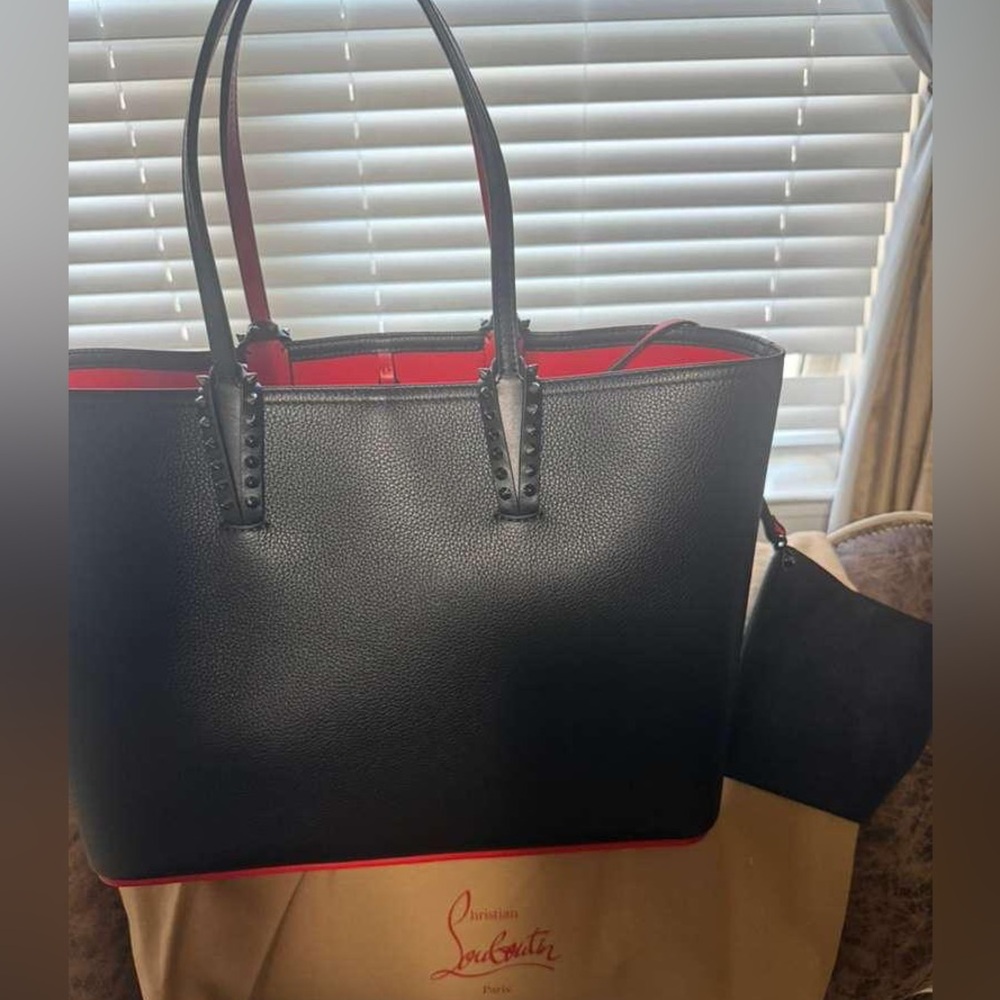 CHRISTIAN LOUBOUTIN Cabata Calfskin Leather Tote With Removable Pouch - Picture 9 of 16
